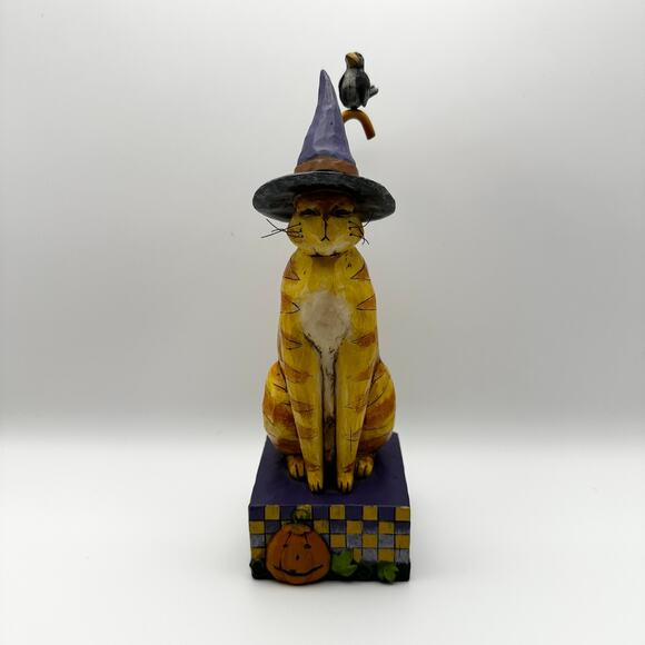Jim Shore Heartwood Creek 4006135 Kitty In A Witch Hat Bird On Tail Figurine - Picture 1 of 6